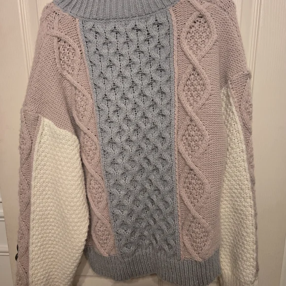 Altar'd State Textured Knit Sweater - Soft Pink, Light Gray, and Cream - Picture 2 of 4